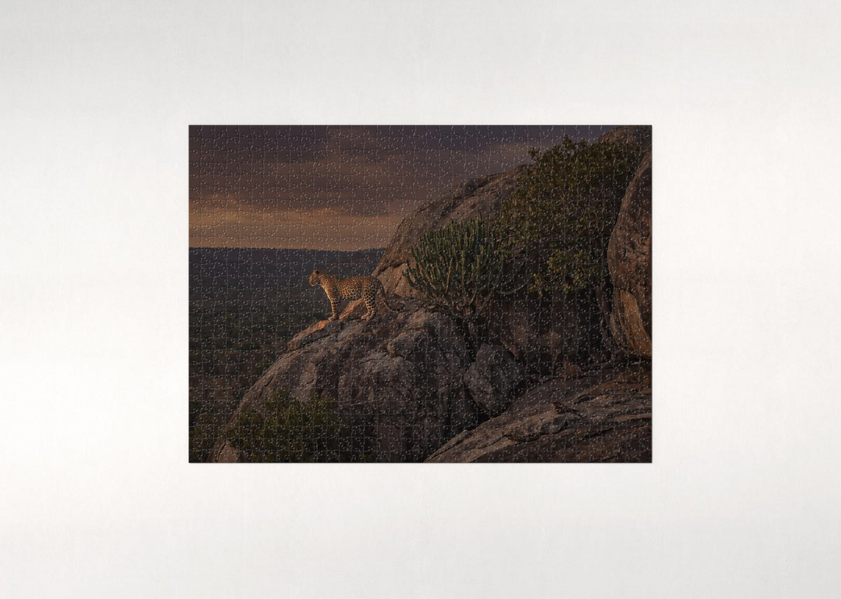 Leopard on the Rocky Outcrop at Dusk jigsaw puzzle - flat puzzle