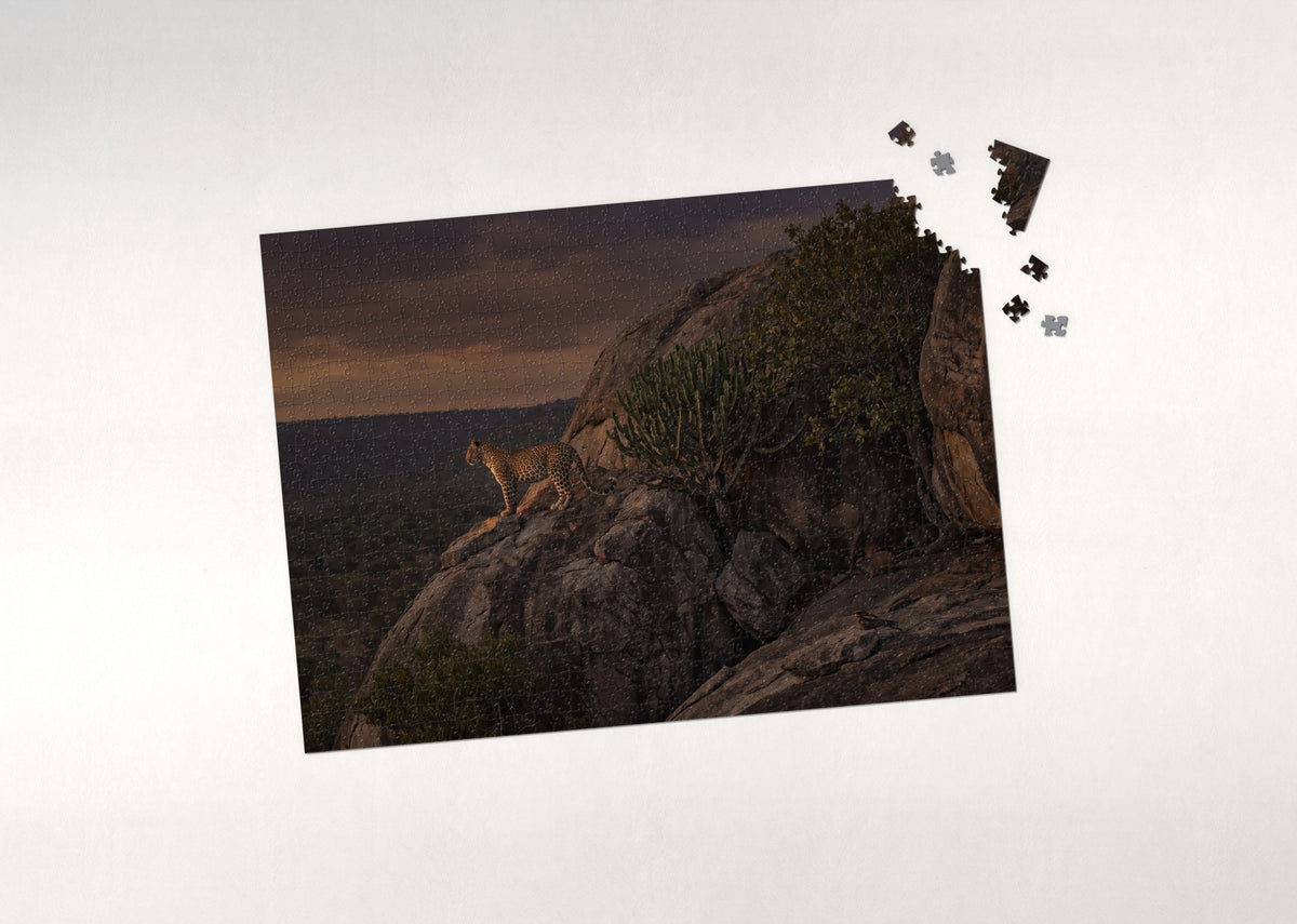 Leopard on the Rocky Outcrop at Dusk jigsaw puzzle - puzzle with loose pieces