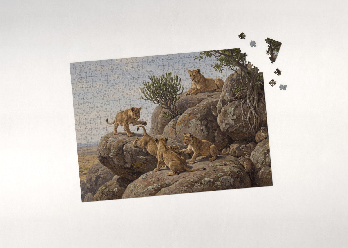 Lion Cubs Playing on the Rocks jigsaw puzzle - puzzle with loose pieces