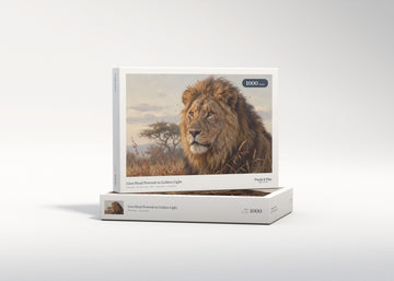 Lion Head Portrait in Golden Light jigsaw puzzle - gift box