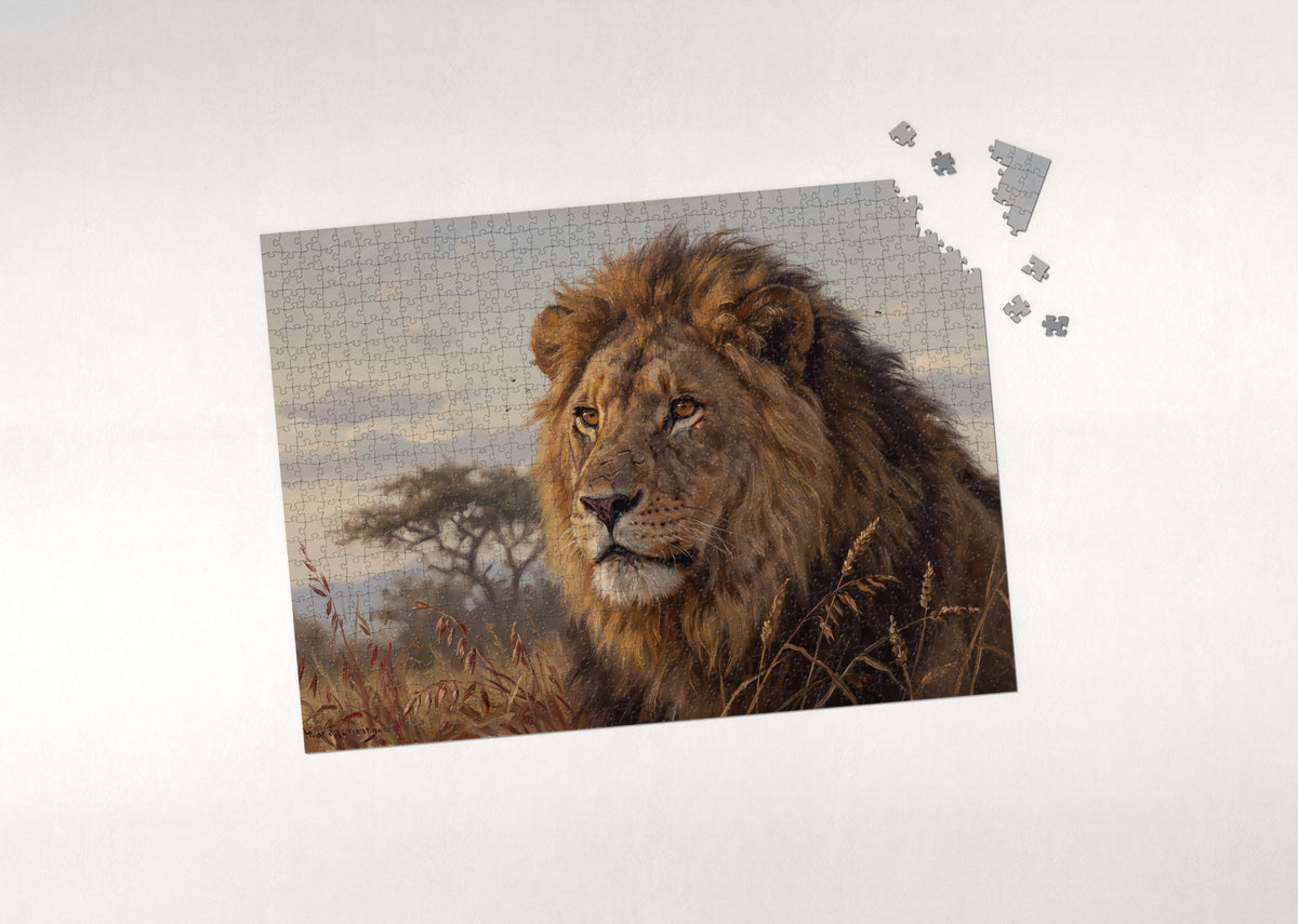 Lion Head Portrait in Golden Light jigsaw puzzle - puzzle with loose pieces