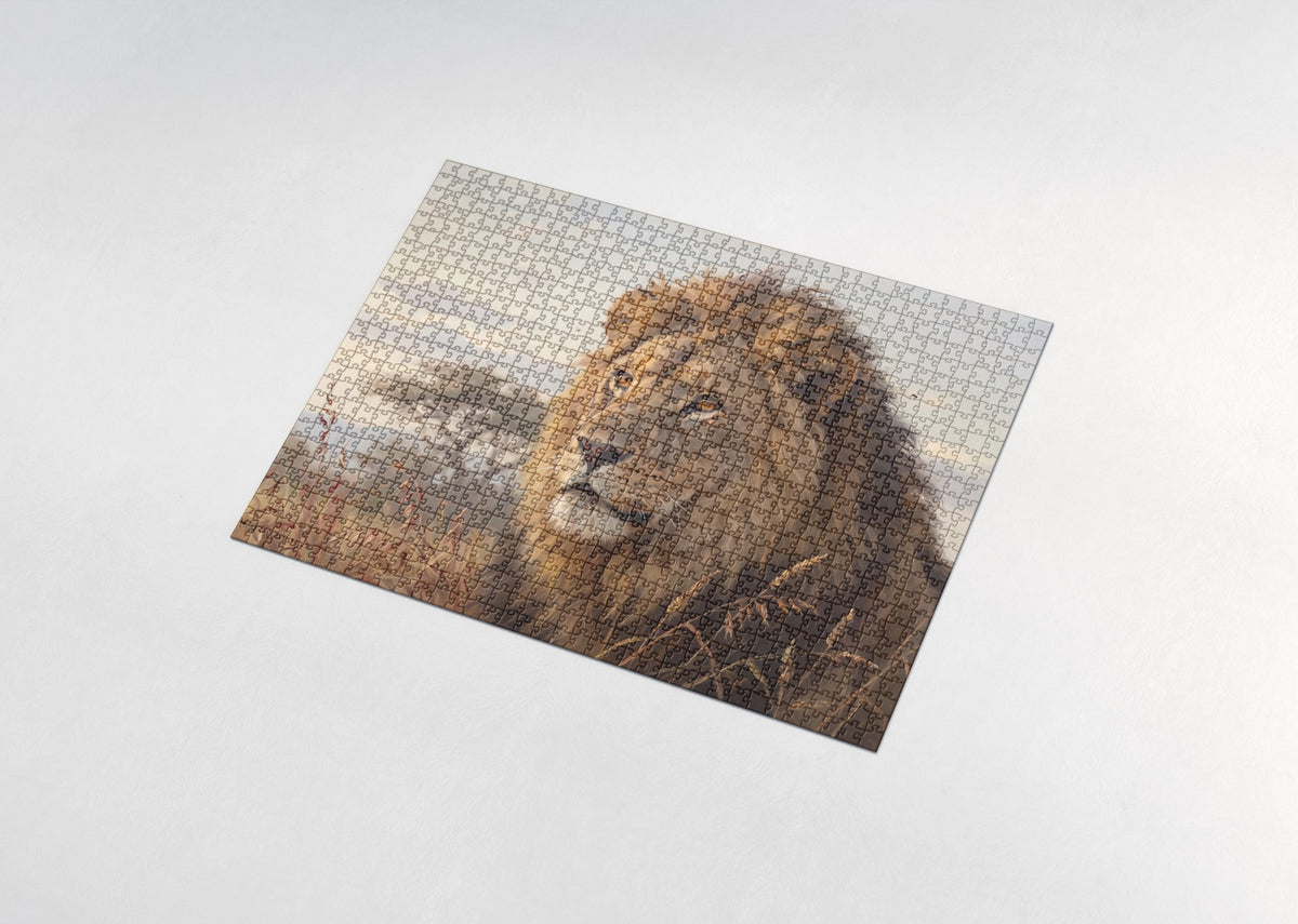 Lion Head Portrait in Golden Light jigsaw puzzle - assembled puzzle