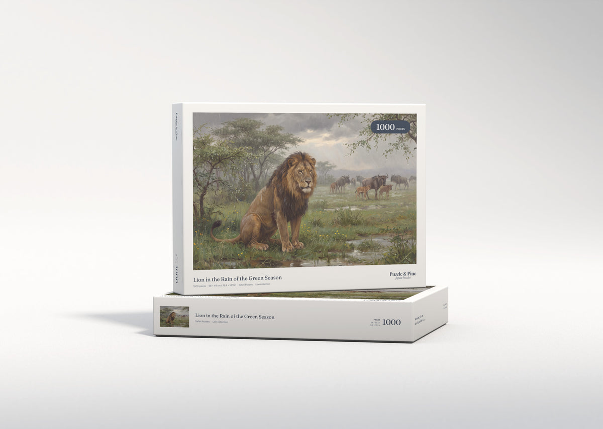 Lion in the Rain of the Green Season jigsaw puzzle - gift box