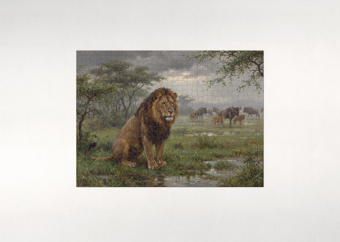 Lion in the Rain of the Green Season jigsaw puzzle - gift box