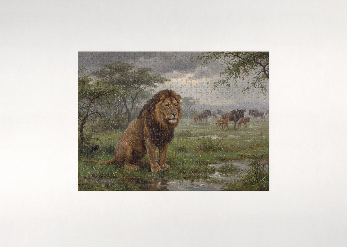 Lion in the Rain of the Green Season jigsaw puzzle - flat puzzle