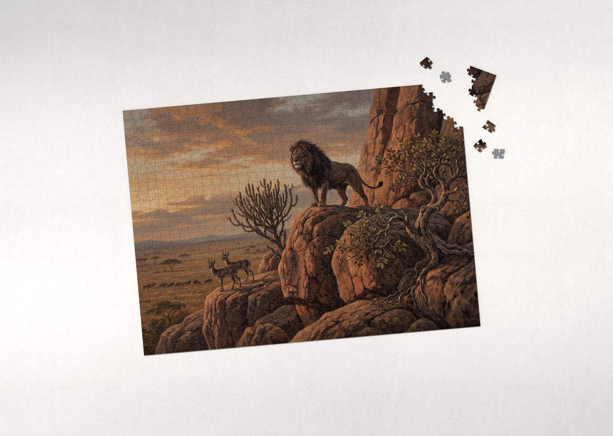 Lion on the Kopje at Sunset jigsaw puzzle - puzzle with loose pieces
