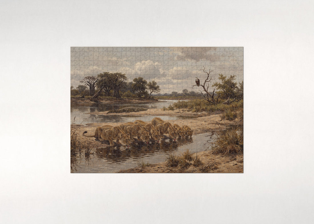 Lion Pride at the Riverbank jigsaw puzzle - gift box