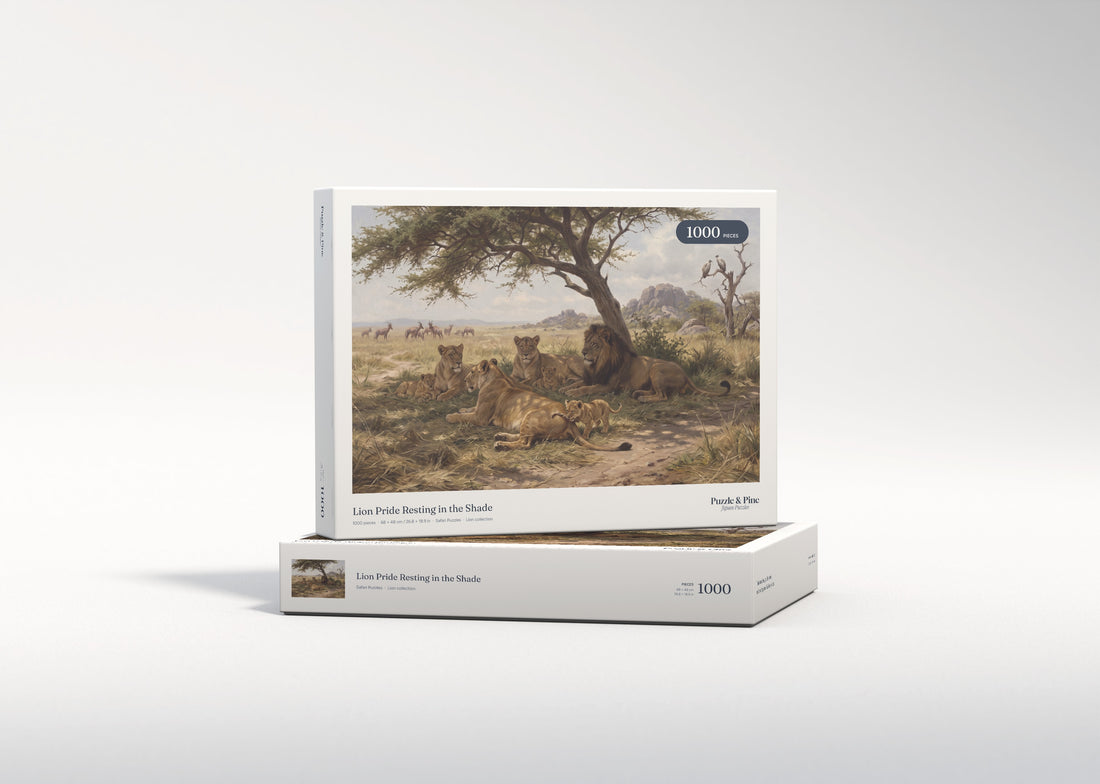 Lion Pride Resting in the Shade jigsaw puzzle - gift box