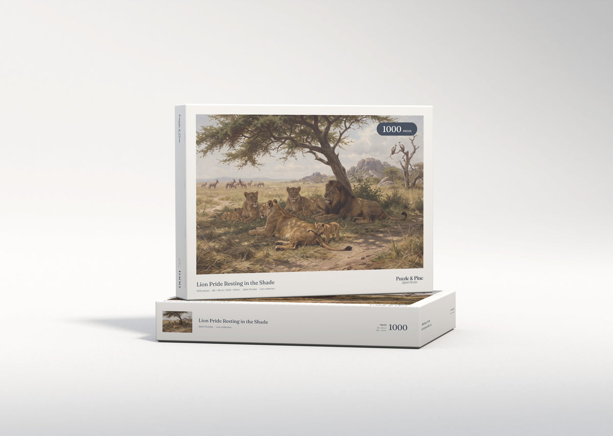 Lion Pride Resting in the Shade jigsaw puzzle - gift box