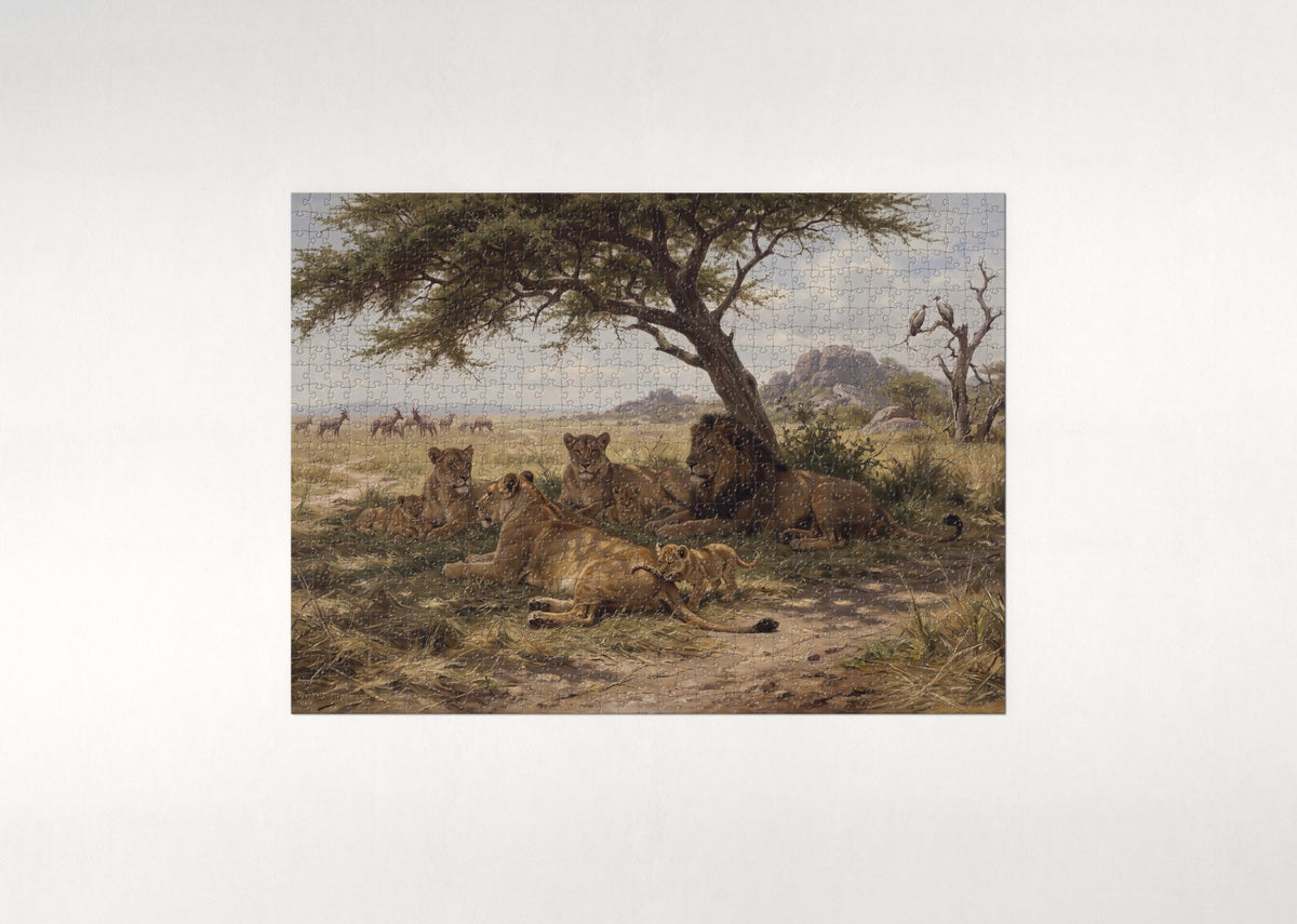 Lion Pride Resting in the Shade jigsaw puzzle - flat puzzle