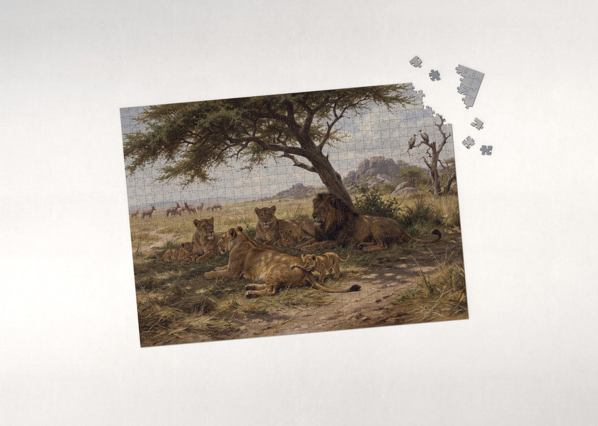 Lion Pride Resting in the Shade jigsaw puzzle - puzzle with loose pieces