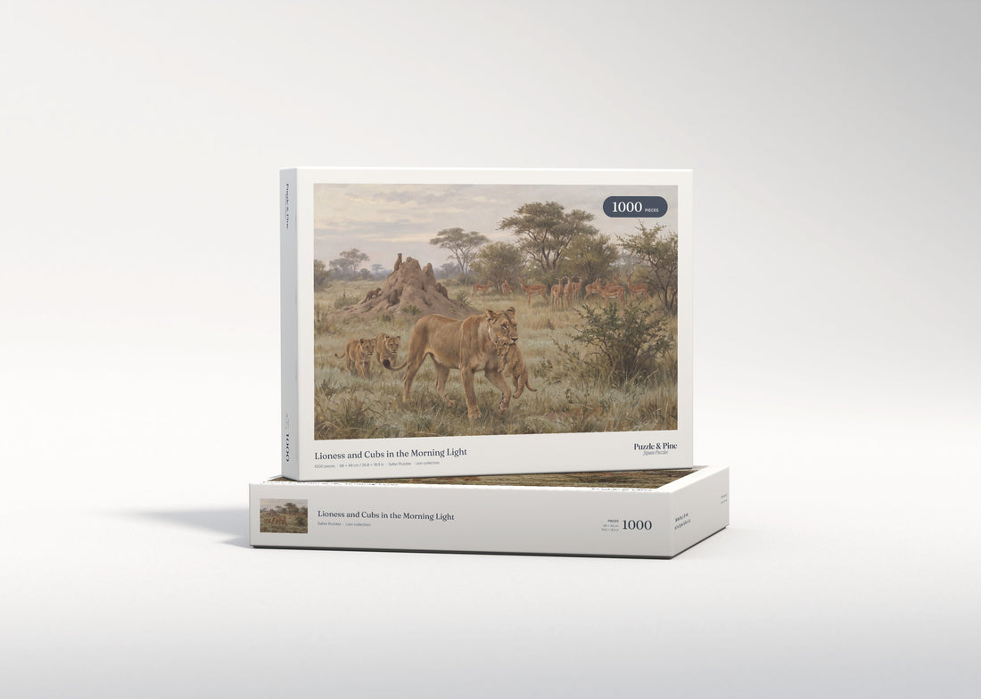 Lioness and Cubs in the Morning Light jigsaw puzzle - gift box