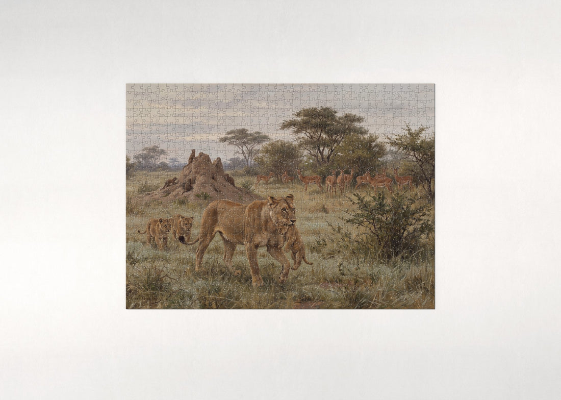 Lioness and Cubs in the Morning Light jigsaw puzzle - gift box