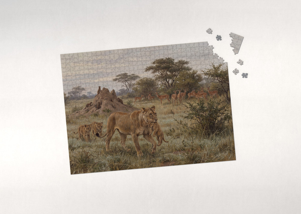 Lioness and Cubs in the Morning Light jigsaw puzzle - puzzle with loose pieces