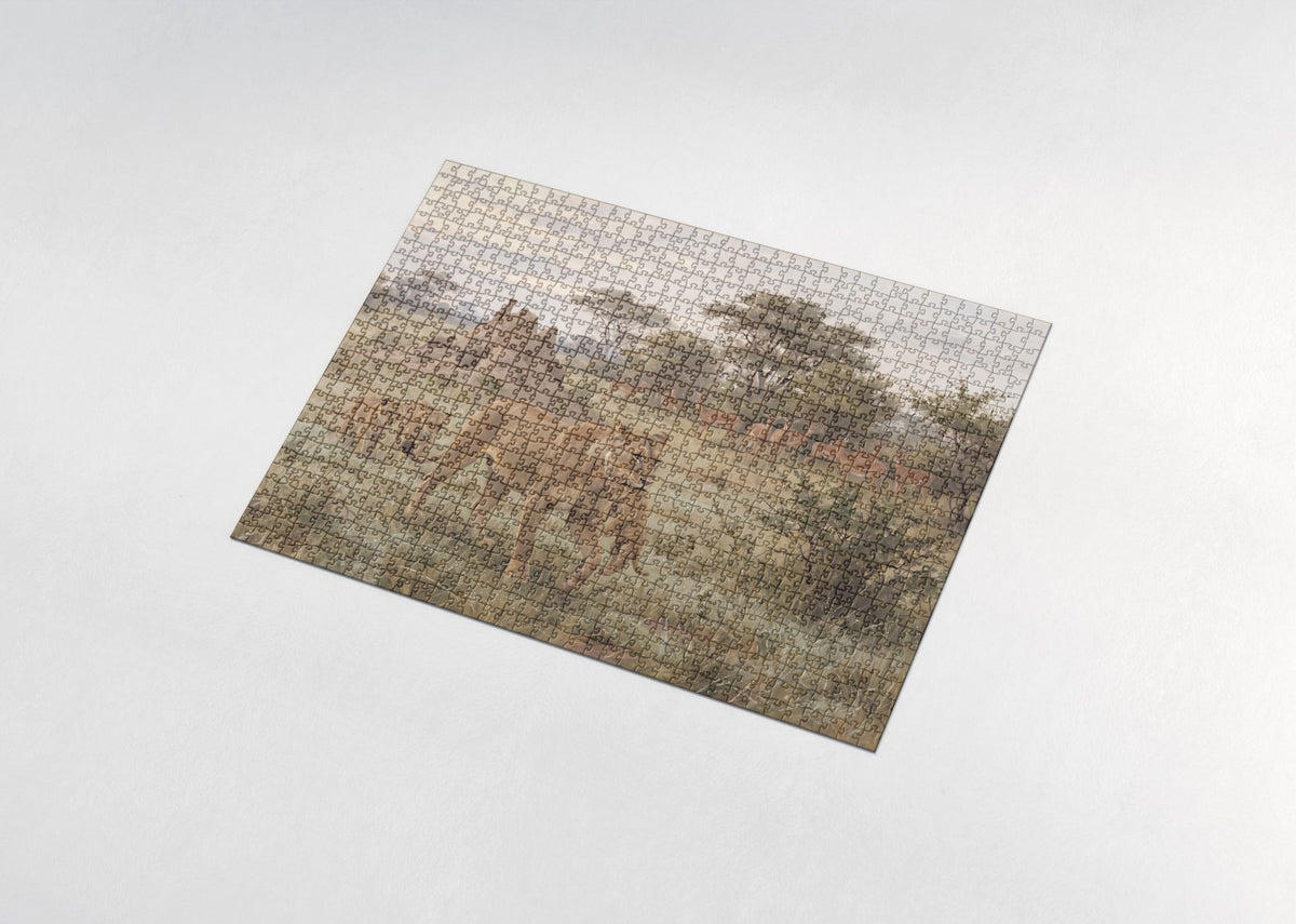 Lioness and Cubs in the Morning Light jigsaw puzzle - assembled puzzle