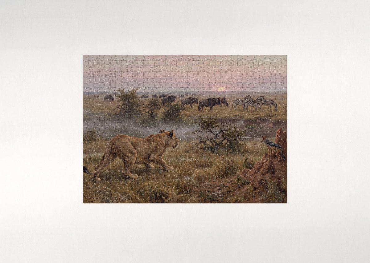 Lioness Hunting at Dawn jigsaw puzzle - flat puzzle
