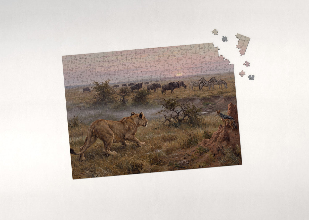 Lioness Hunting at Dawn jigsaw puzzle - puzzle with loose pieces