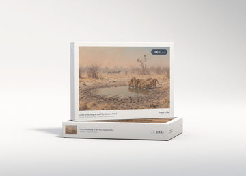 Lions Drinking at the Dry Season Pool jigsaw puzzle - gift box