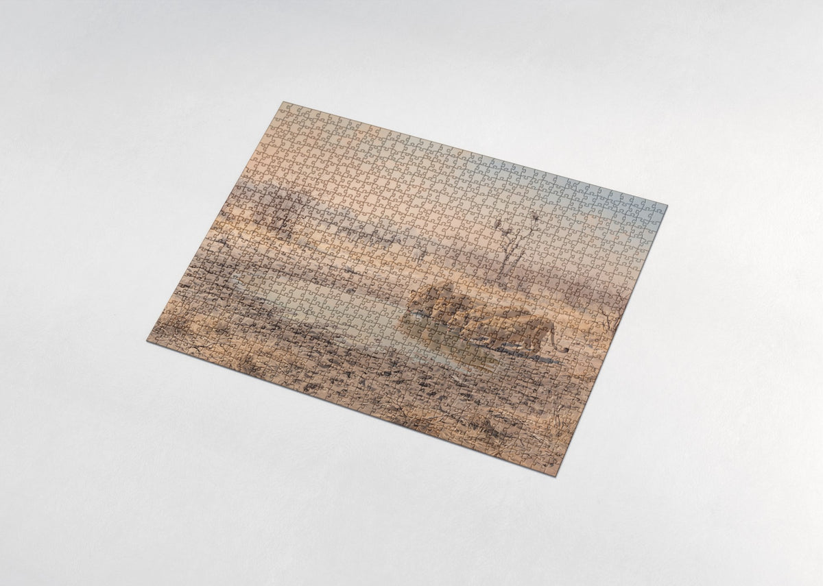 Lions Drinking at the Dry Season Pool jigsaw puzzle - assembled puzzle