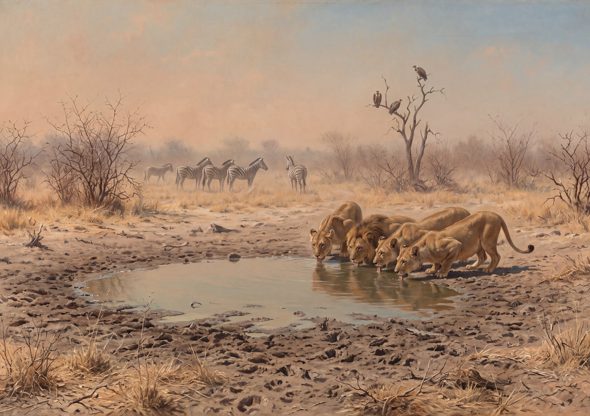 Lions Drinking at the Dry Season Pool jigsaw puzzle