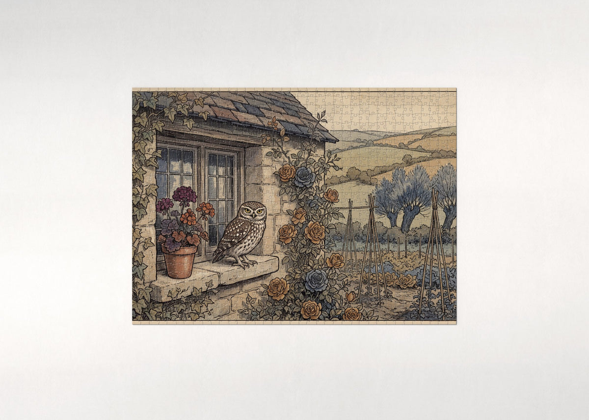Little Owl at the Cottage Window jigsaw puzzle - flat puzzle