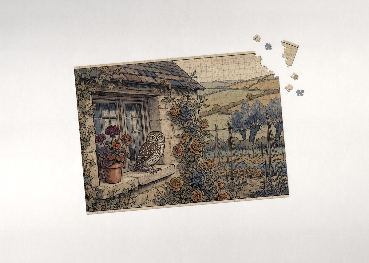 Little Owl at the Cottage Window jigsaw puzzle - puzzle with loose pieces