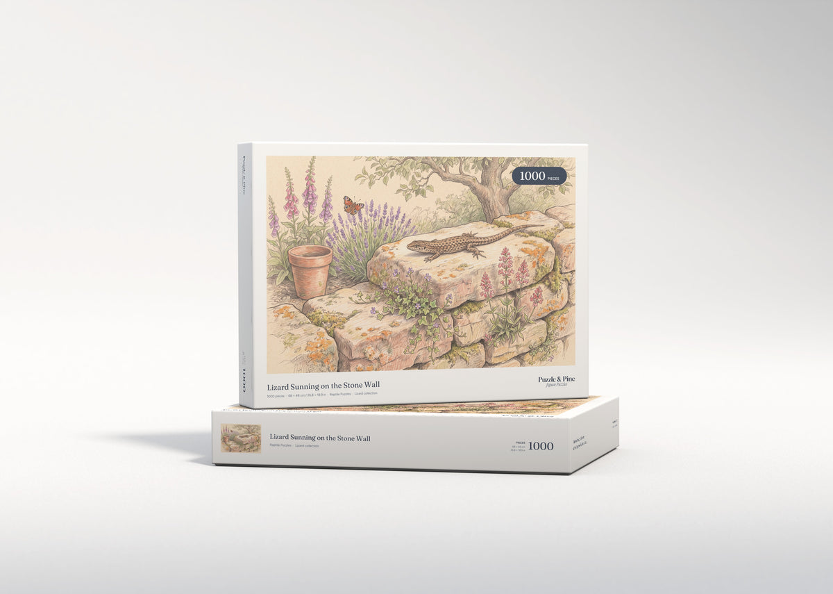 Lizard Sunning on the Stone Wall jigsaw puzzle - gift box