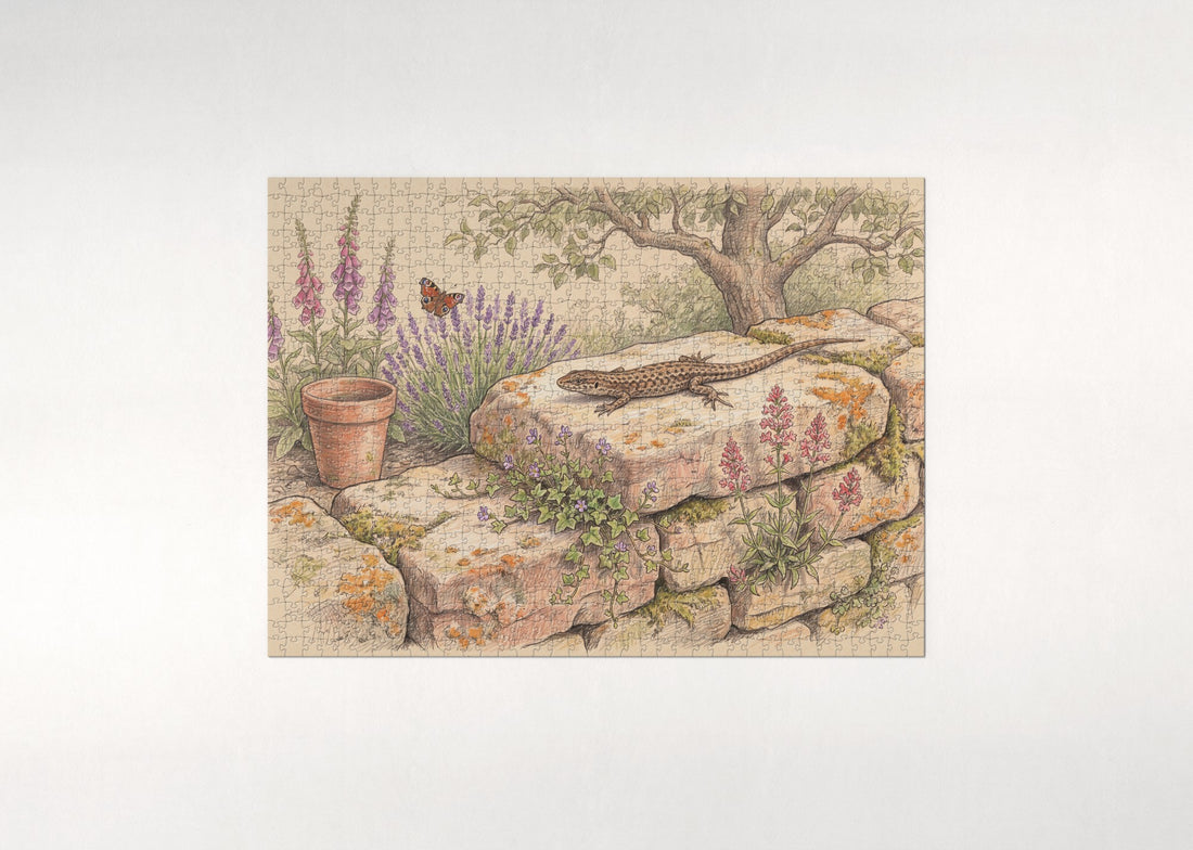 Lizard Sunning on the Stone Wall jigsaw puzzle - gift box