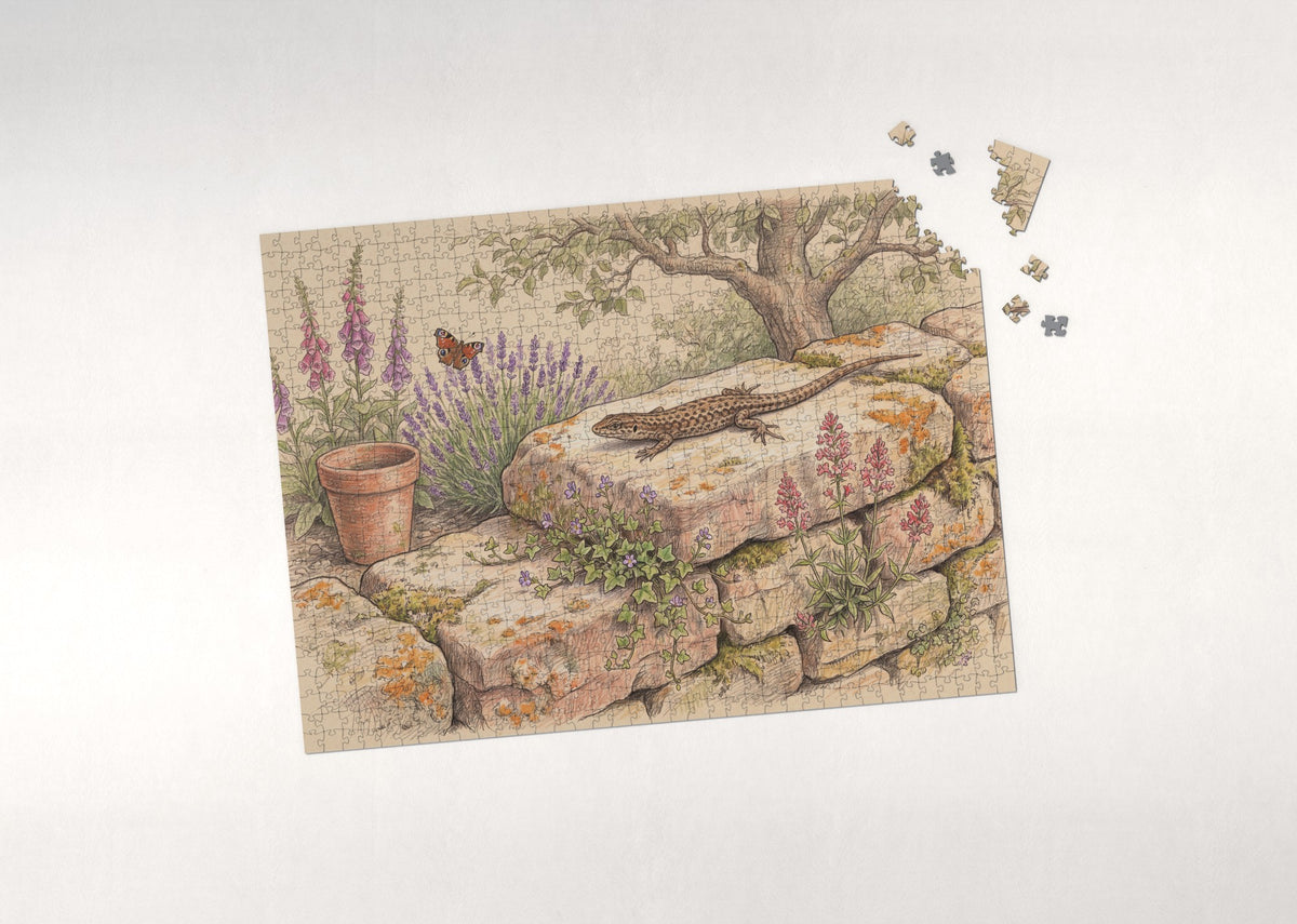 Lizard Sunning on the Stone Wall jigsaw puzzle - puzzle with loose pieces
