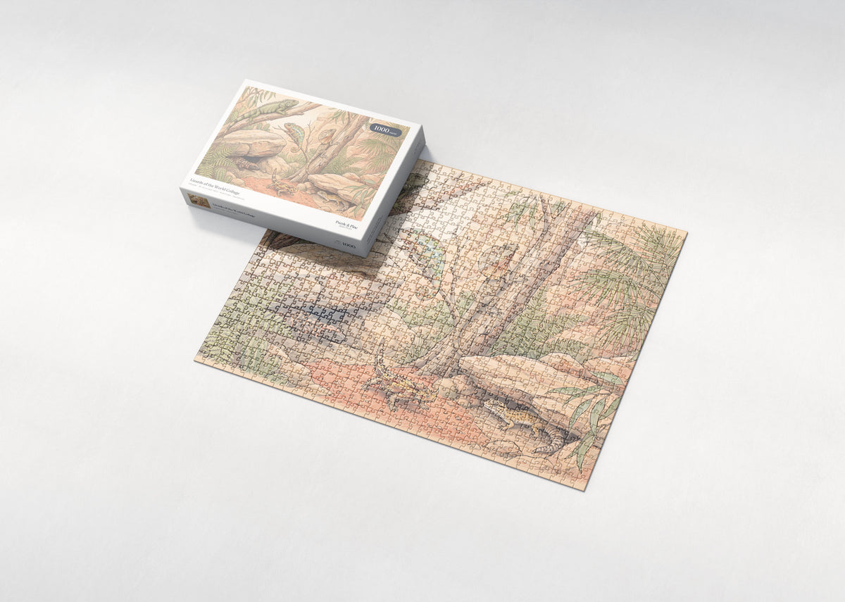 Lizards of the World Collage jigsaw puzzle - box and puzzle