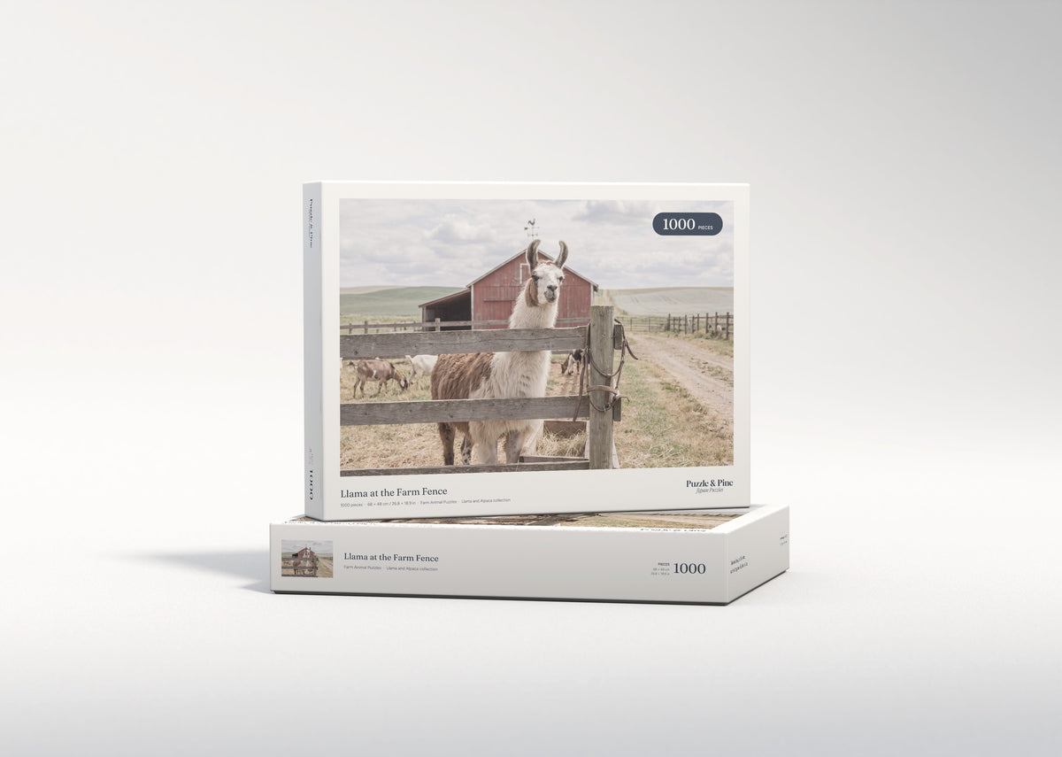 Llama at the Farm Fence jigsaw puzzle - gift box