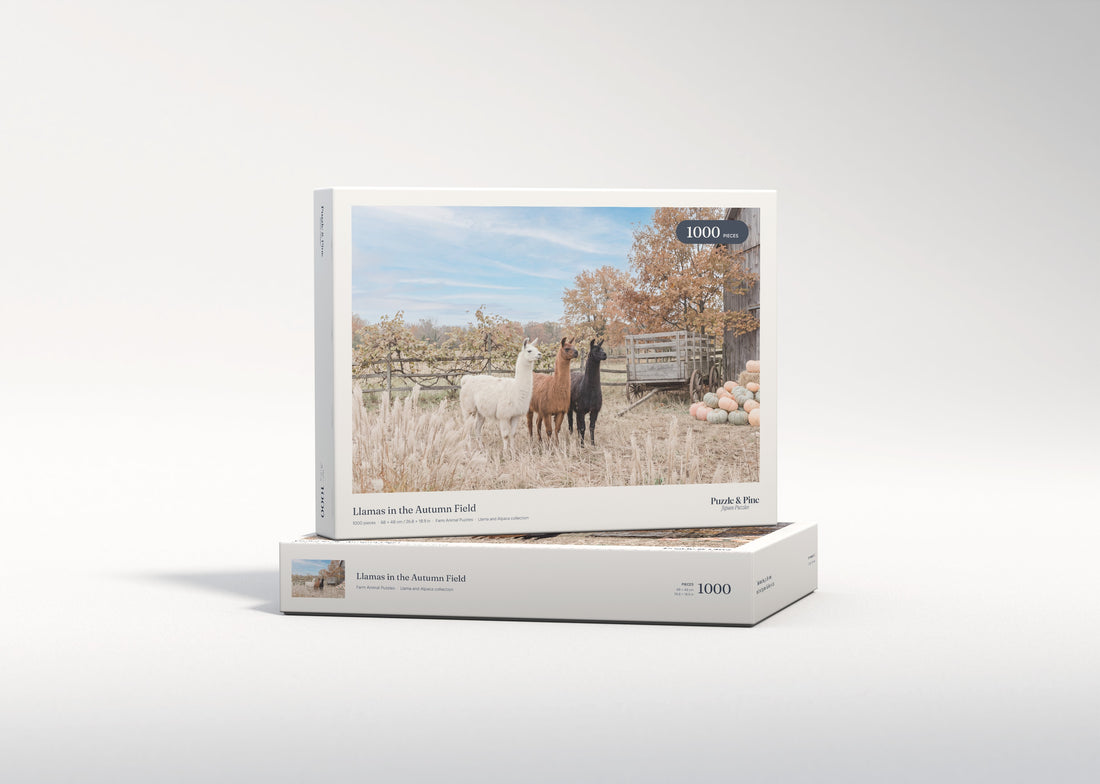 Llamas in the Autumn Field jigsaw puzzle - gift box
