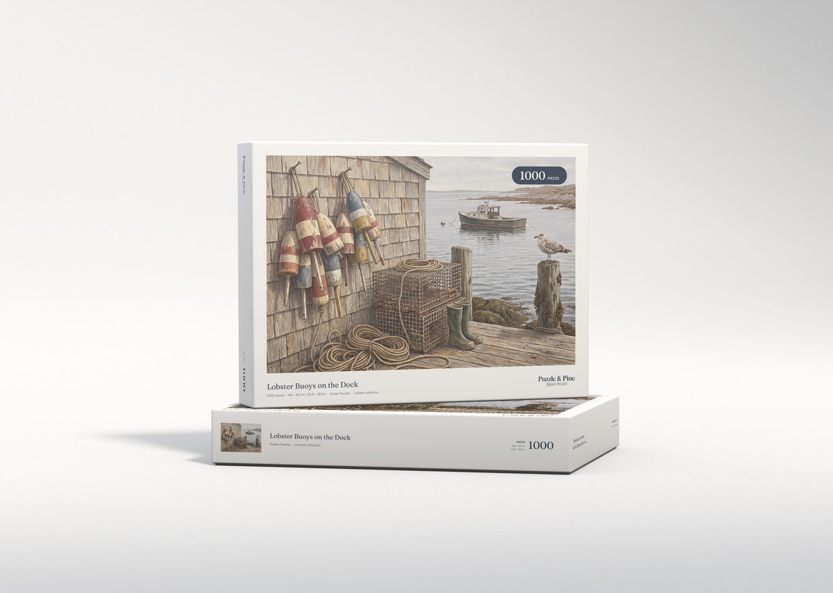Lobster Buoys on the Dock jigsaw puzzle - gift box