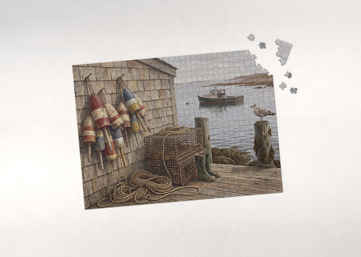 Lobster Buoys on the Dock jigsaw puzzle - puzzle with loose pieces