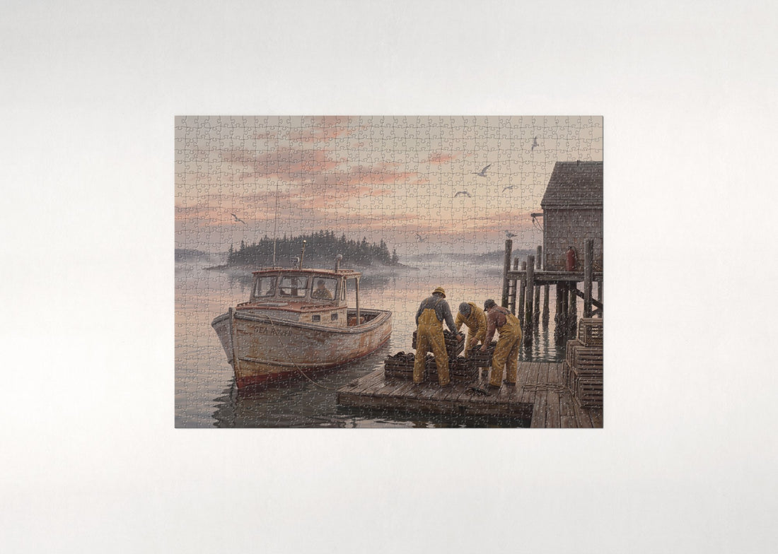 Lobster Landing at Dawn jigsaw puzzle - gift box