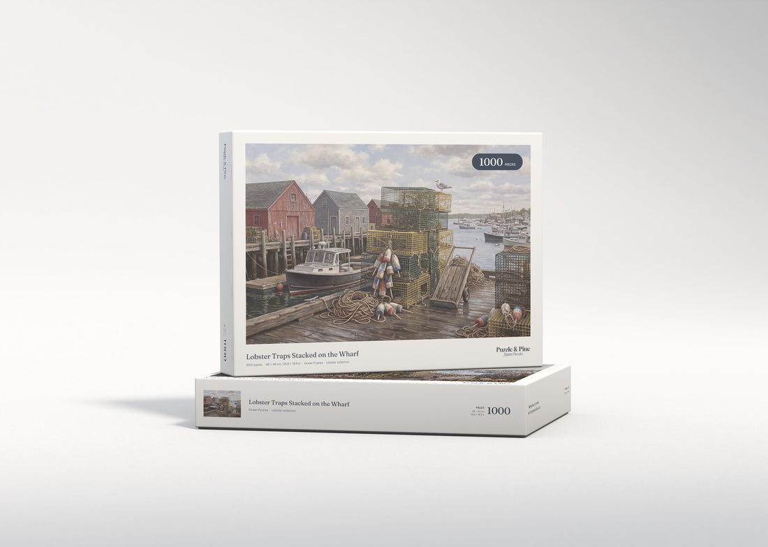 Lobster Traps Stacked on the Wharf jigsaw puzzle - gift box