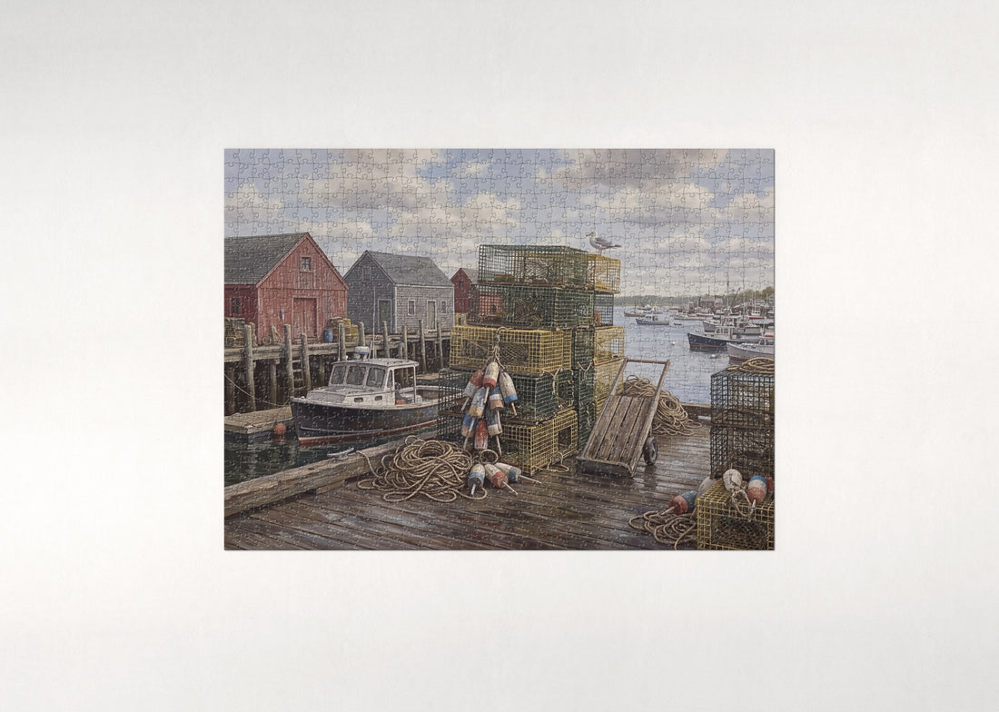 Lobster Traps Stacked on the Wharf jigsaw puzzle - gift box