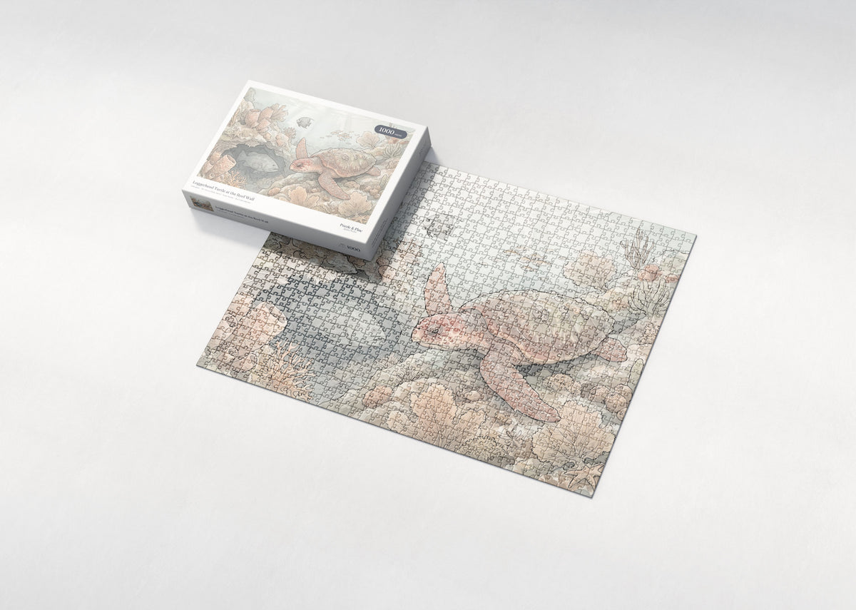 Loggerhead Turtle at the Reef Wall jigsaw puzzle - box and puzzle