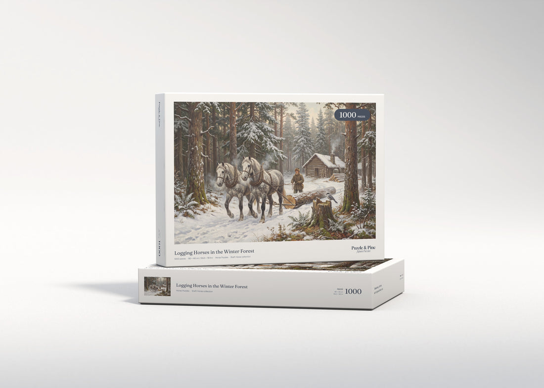 Logging Horses in the Winter Forest jigsaw puzzle - gift box