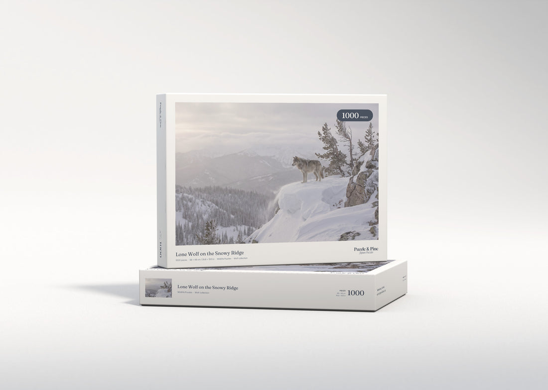 Lone Wolf on the Snowy Ridge jigsaw puzzle - gift box