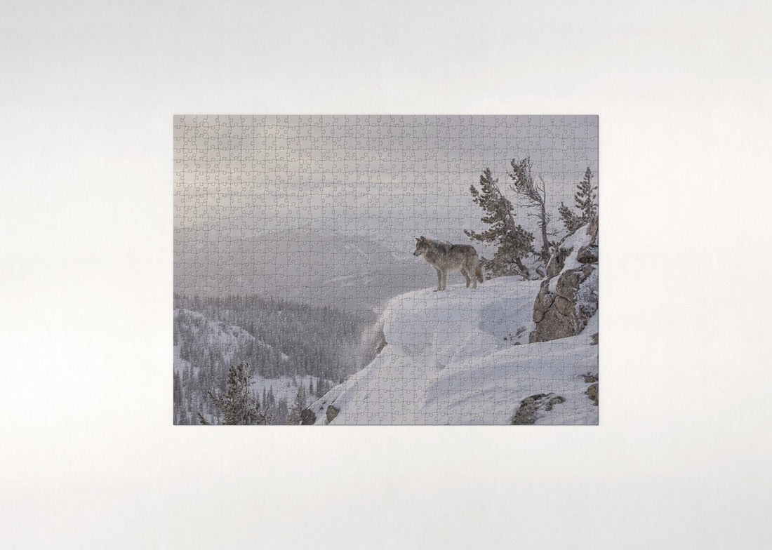 Lone Wolf on the Snowy Ridge jigsaw puzzle - gift box