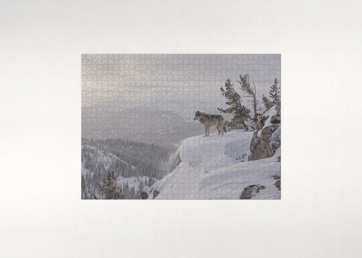 Lone Wolf on the Snowy Ridge jigsaw puzzle - flat puzzle
