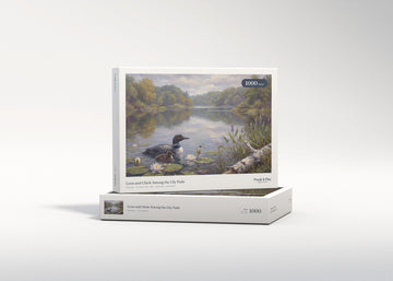 Loon and Chick Among the Lily Pads jigsaw puzzle - gift box