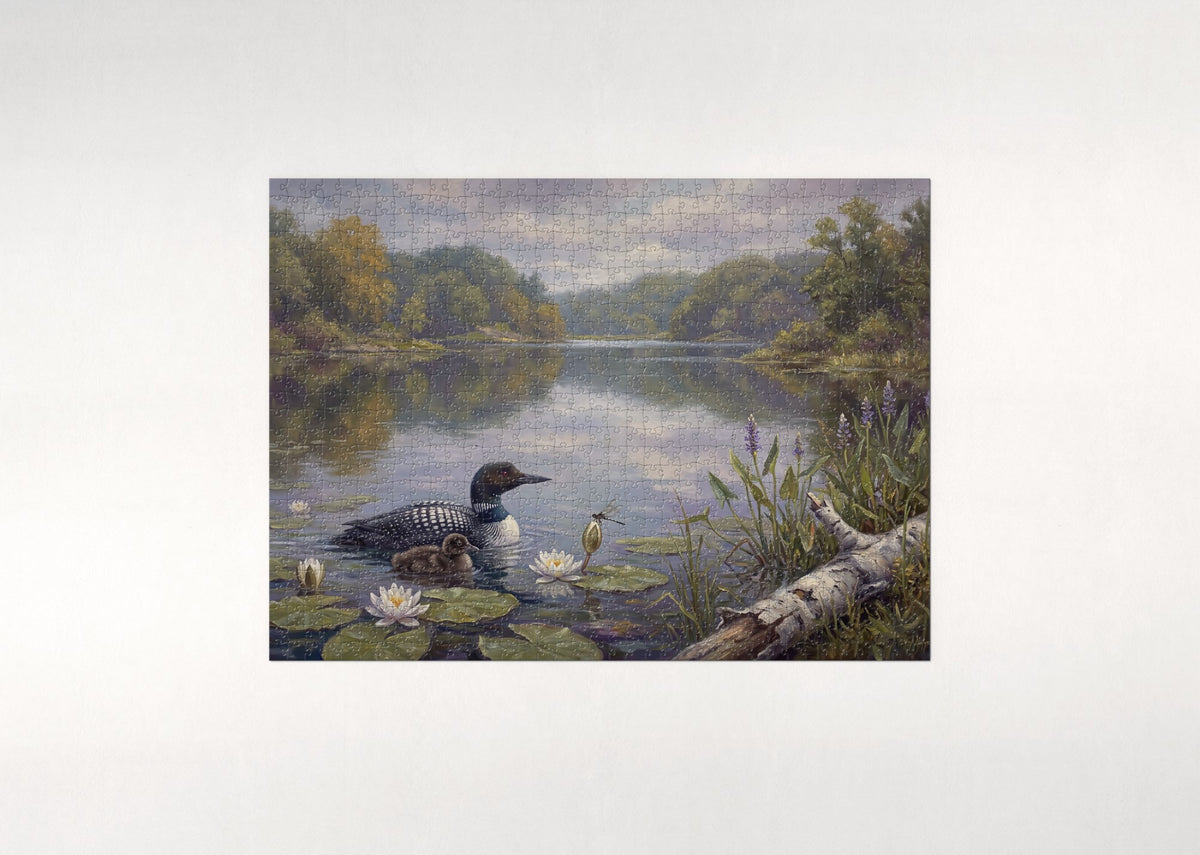 Loon and Chick Among the Lily Pads jigsaw puzzle - flat puzzle