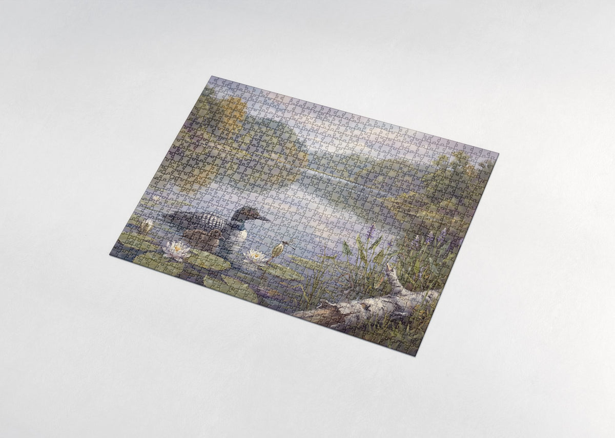 Loon and Chick Among the Lily Pads jigsaw puzzle - assembled puzzle
