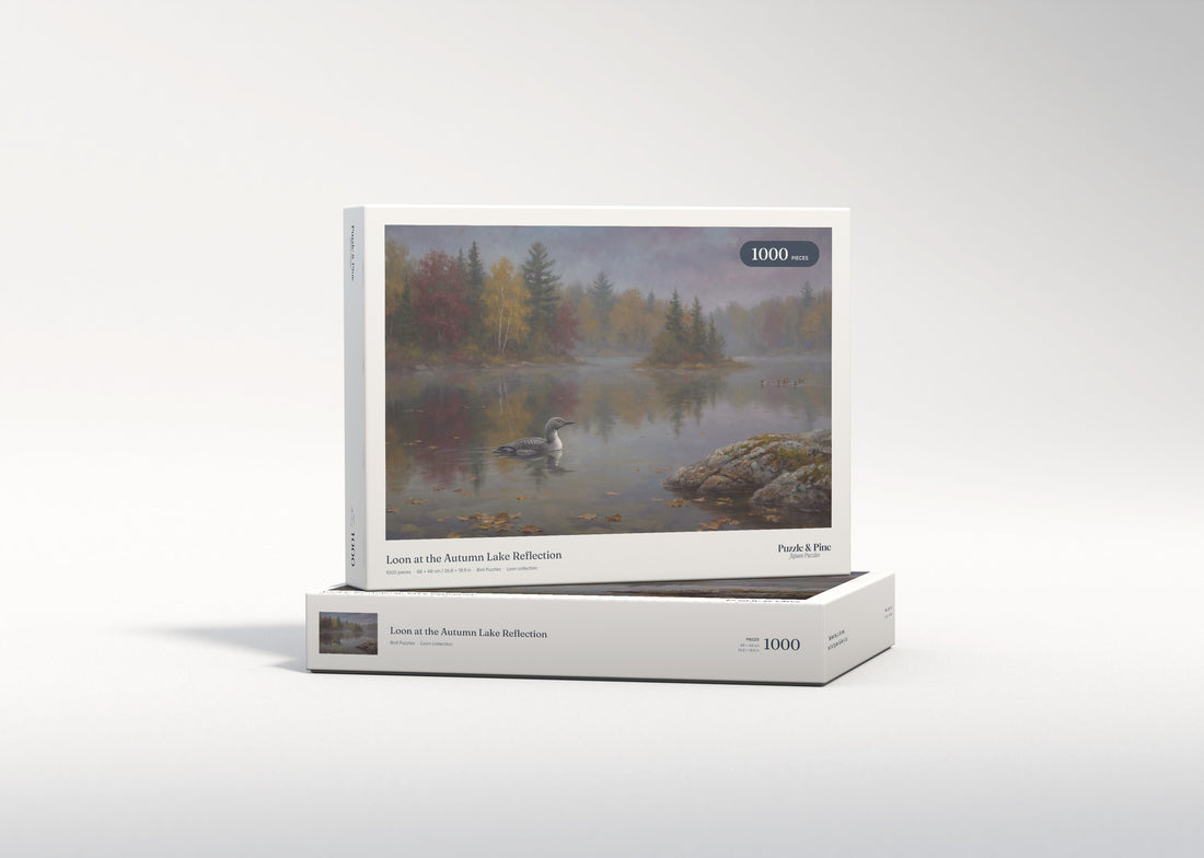 Loon at the Autumn Lake Reflection jigsaw puzzle - gift box