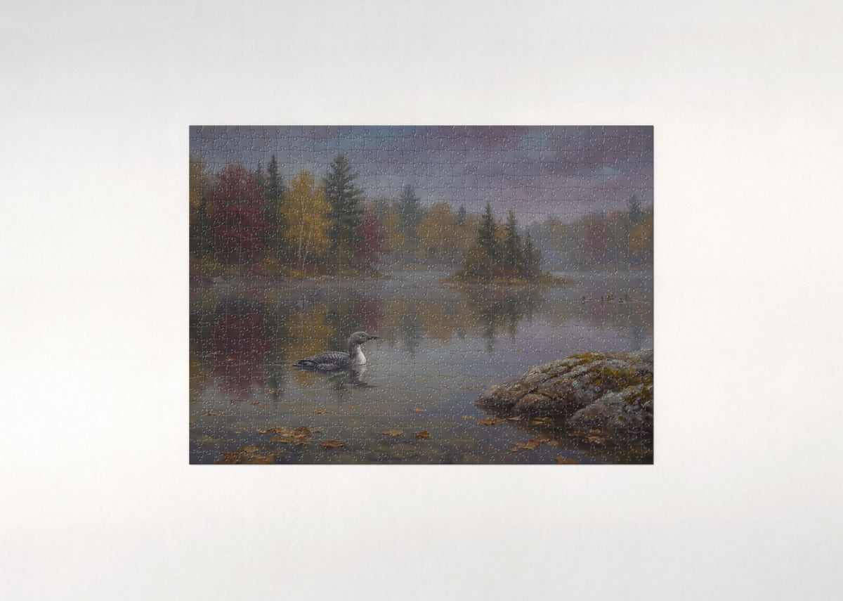 Loon at the Autumn Lake Reflection jigsaw puzzle - flat puzzle
