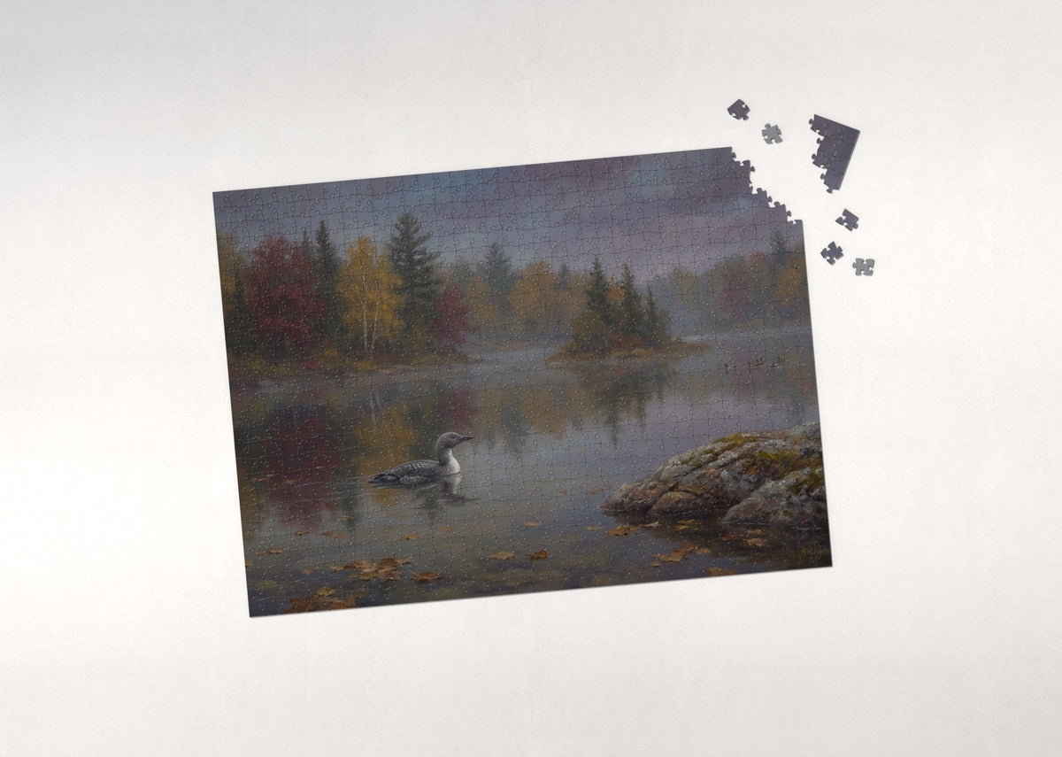 Loon at the Autumn Lake Reflection jigsaw puzzle - puzzle with loose pieces