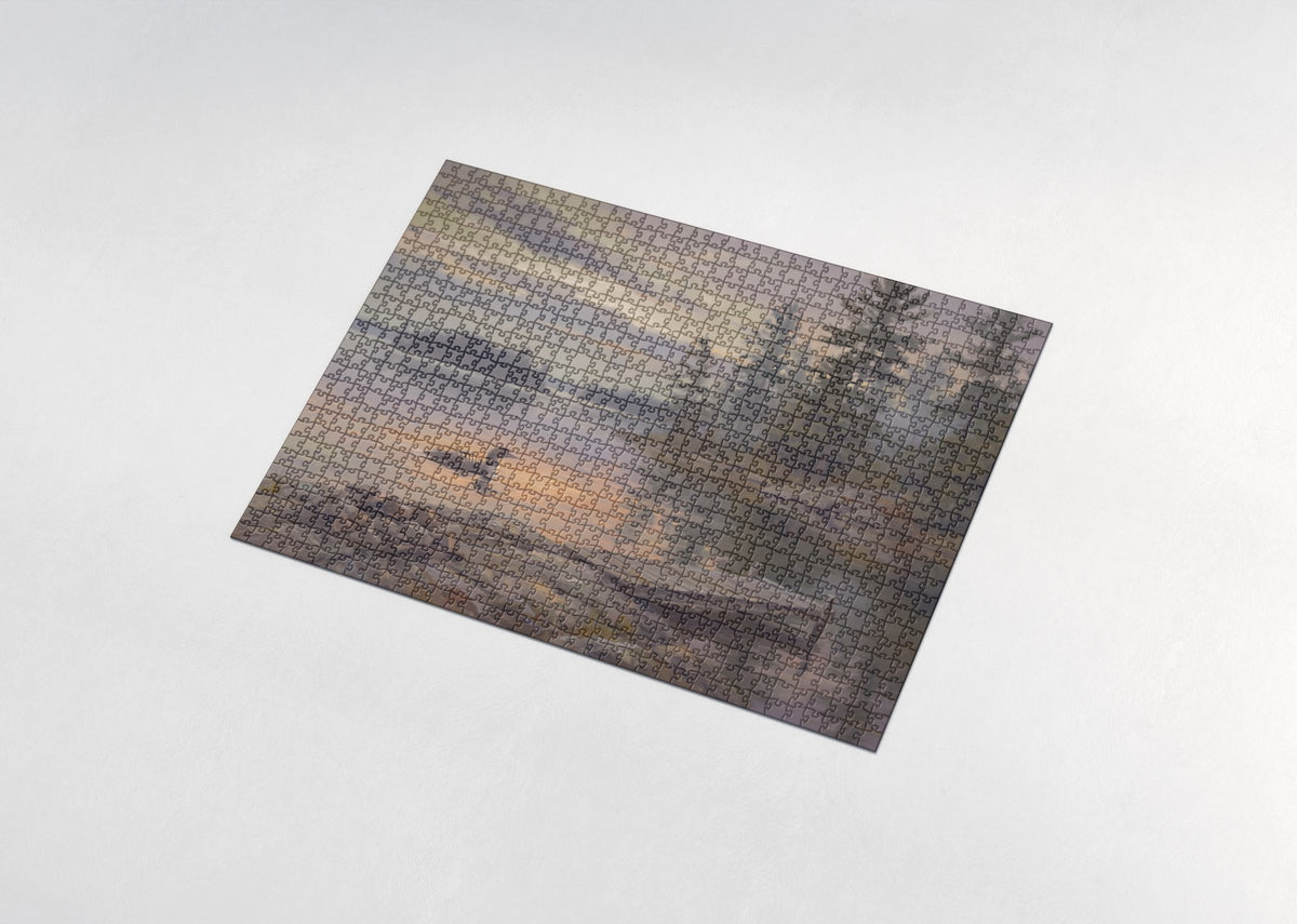 Loon at the Pine Shore Sunset jigsaw puzzle - assembled puzzle