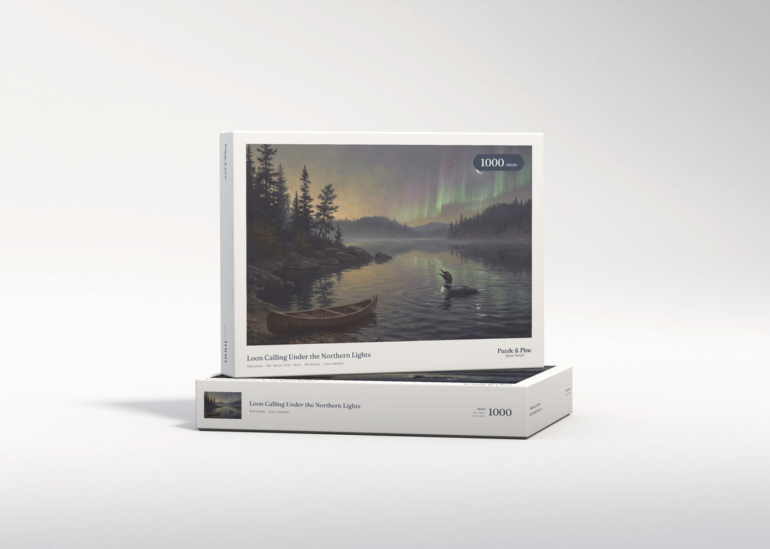 Loon Calling Under the Northern Lights jigsaw puzzle - gift box